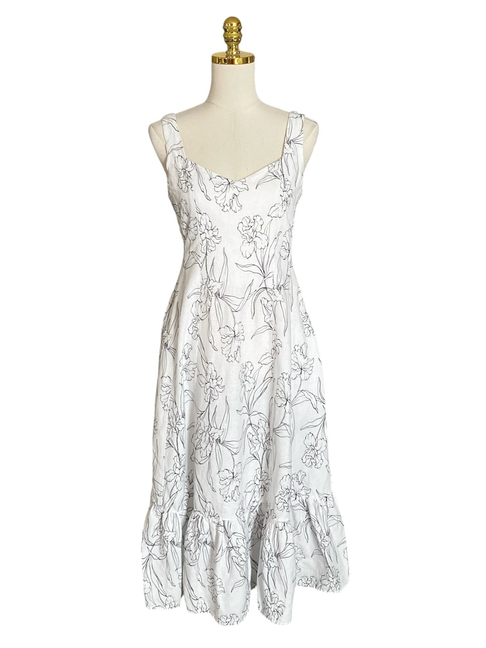 Cynthia Rowley Linen Blend Tiered Sleeveless White Floral Midi Dress Size 6 - Picture 3 of 11